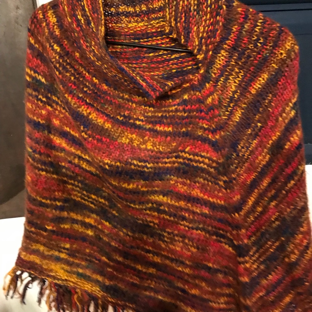 Multicolored turtleneck poncho